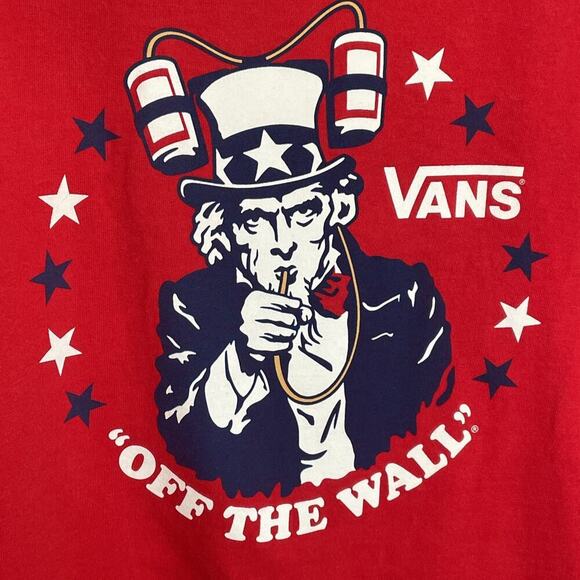Vans Off The Wall Men's Graphic Tank Top Size M Cotton Red Uncle Sam Beer Helmet - Picture 3 of 7